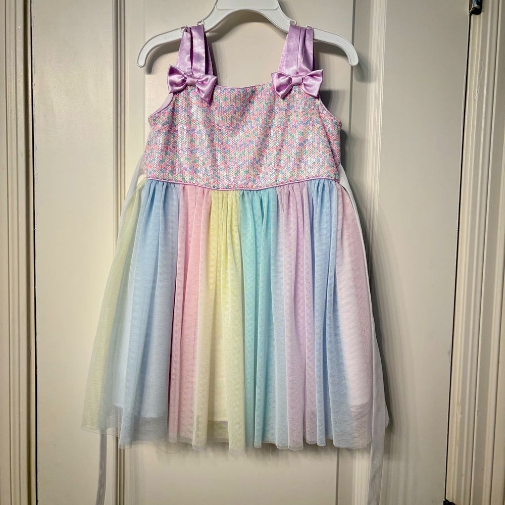 Jona Michelle Girl’s Ballerina Style Rainbow Tulle Dress- 3T